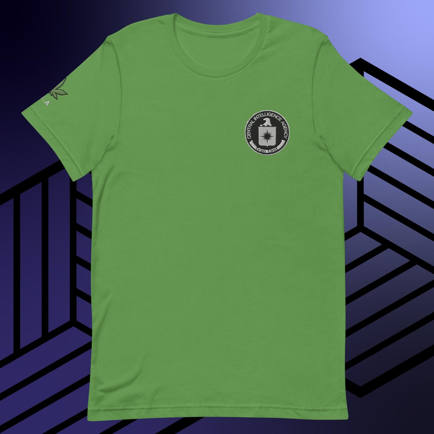 a green t - shirt with a black and white logo